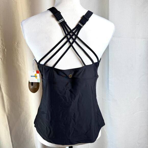 NWT prAna Kayana Strappy Tankini Swimsuit Top Black 38 D Sz L Econyl UPF 50+ - Picture 6 of 9